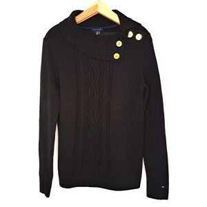 Tommy Hilfiger Womens Chunky Knit Sweater Size M Black Cozy Holiday Christmas